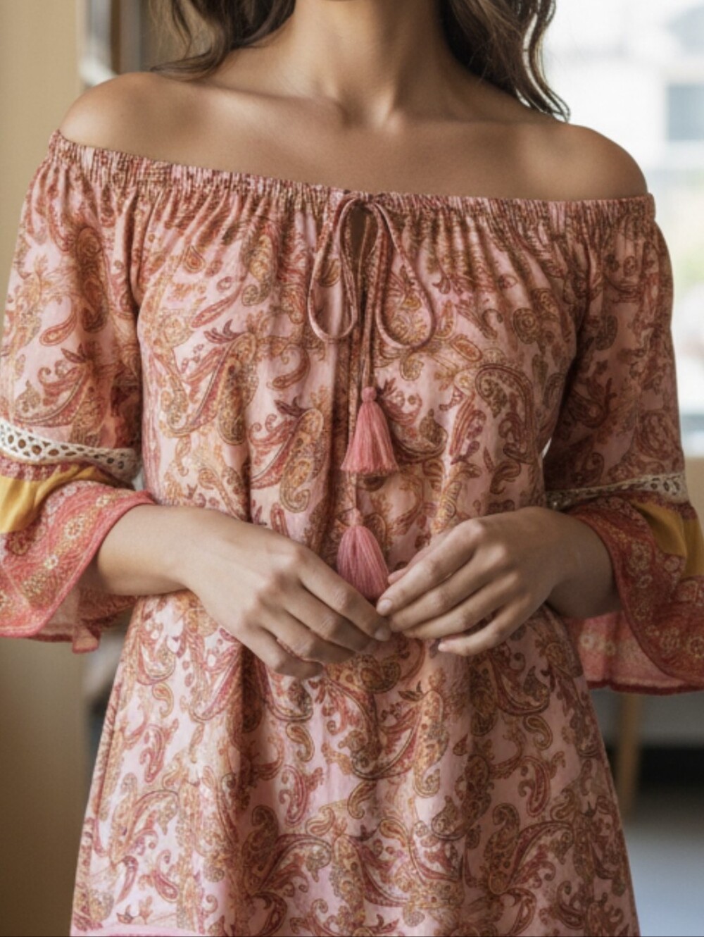GiGio USA Paisley Mini Dress/ Tunic Top  in Pink Size Small Like New